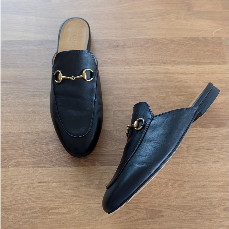 Gucci Princetown Leather Mule Loafer Slipper Womens Eu 38/Us 8 Black Italy Flat
